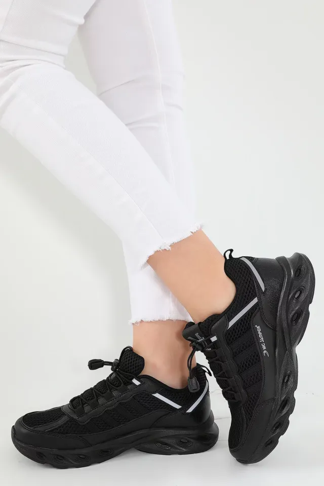 Kadın Anaroklu Yüksek Taban Günlük Spor Ayakkabı Siyah