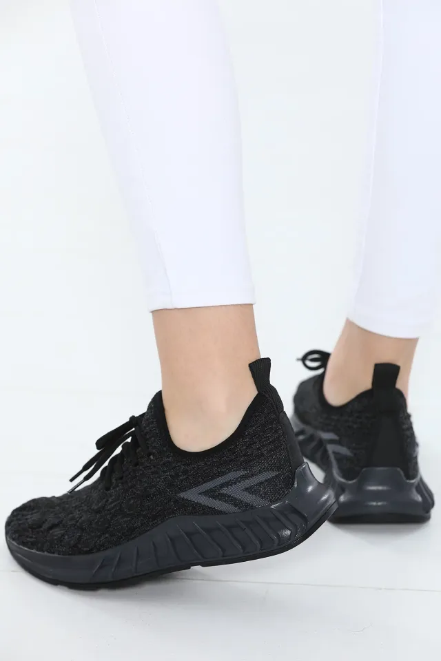 Kadın Bağcıklı Lafonten Triko Mevsimlik Günlük Spor Ayakkabı Siyah