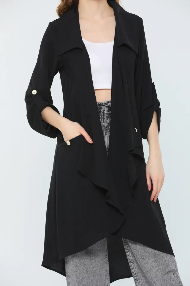 Kadın Kol Apoletli Mevsimlik Hırka Ceket Siyah