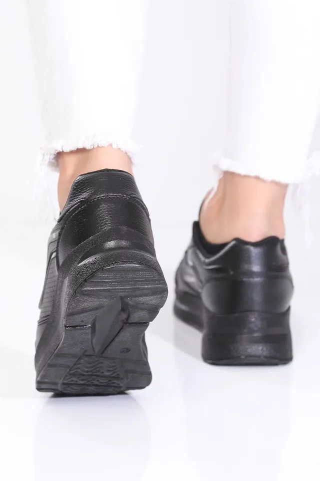 Kadın Yüksek Taban Bağcıklı Günlük Spor Ayakkabı Siyah