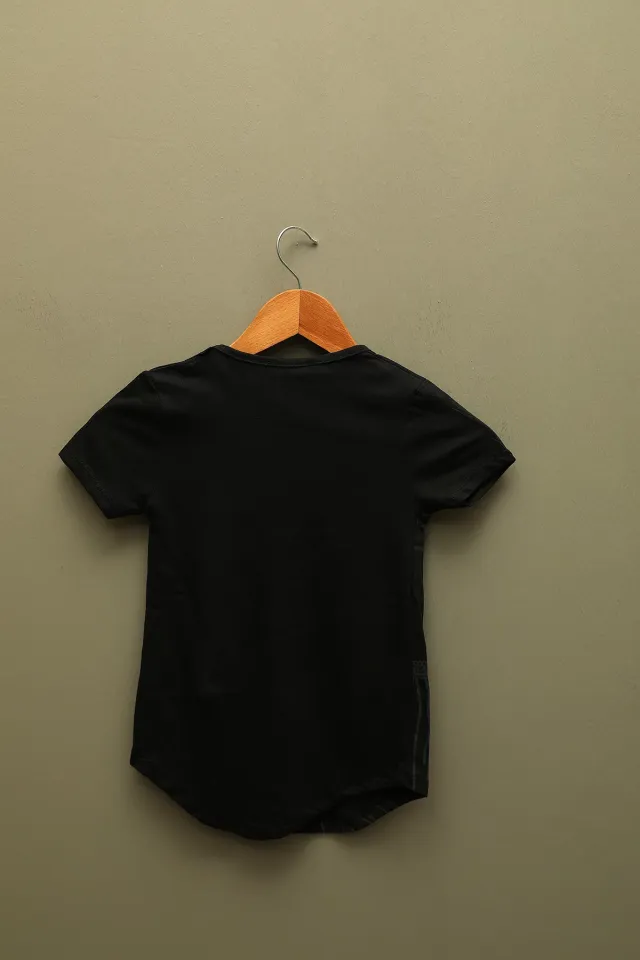 Kız Çocuk Likralı Bisiklet Yaka Pul Payetli T-shirt Siyah