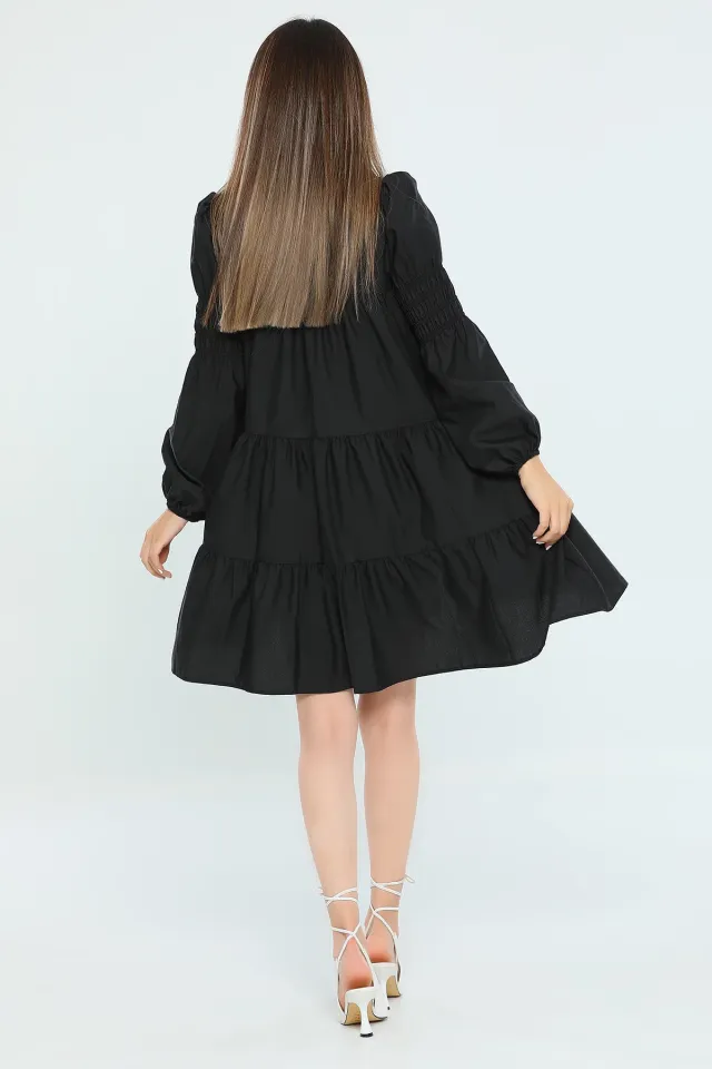 Kadın Eteği Volanlı Tunik Elbise Siyah