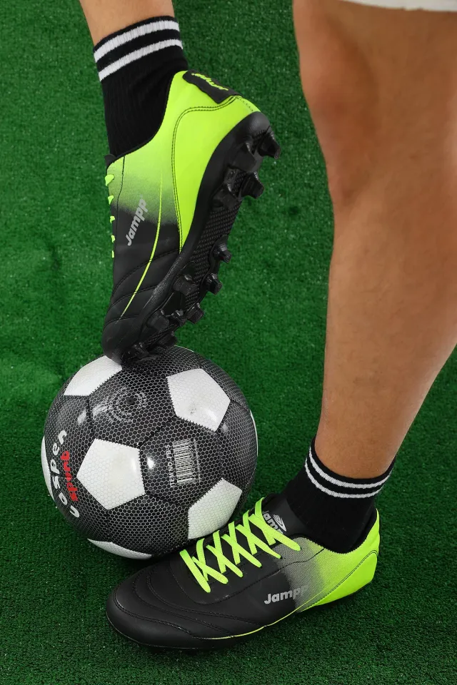 Erkek Bağcıklı Halısaha Futbol Ayakkabısı Siyah Neon Yeşil