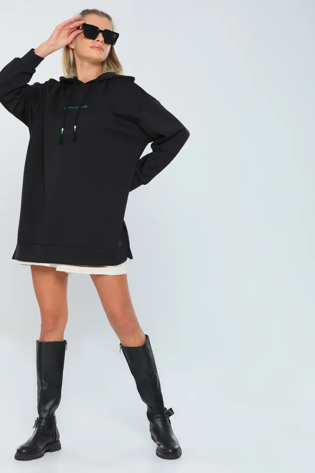 Kadın Oversize Kapüşonlu Sweatshirt Siyah