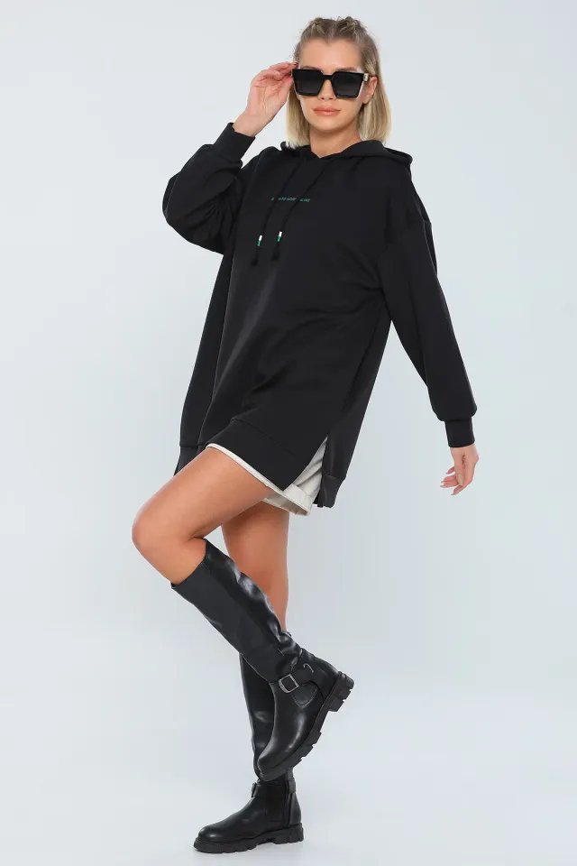 Kadın Oversize Kapüşonlu Sweatshirt Siyah