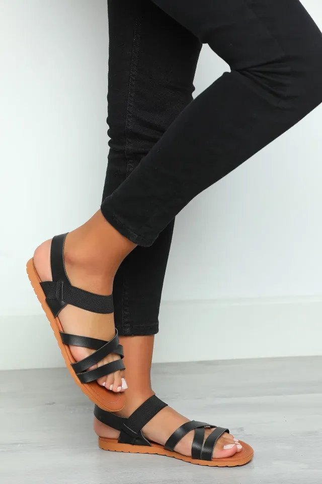 Şeritli Kadın Sandalet Siyah
