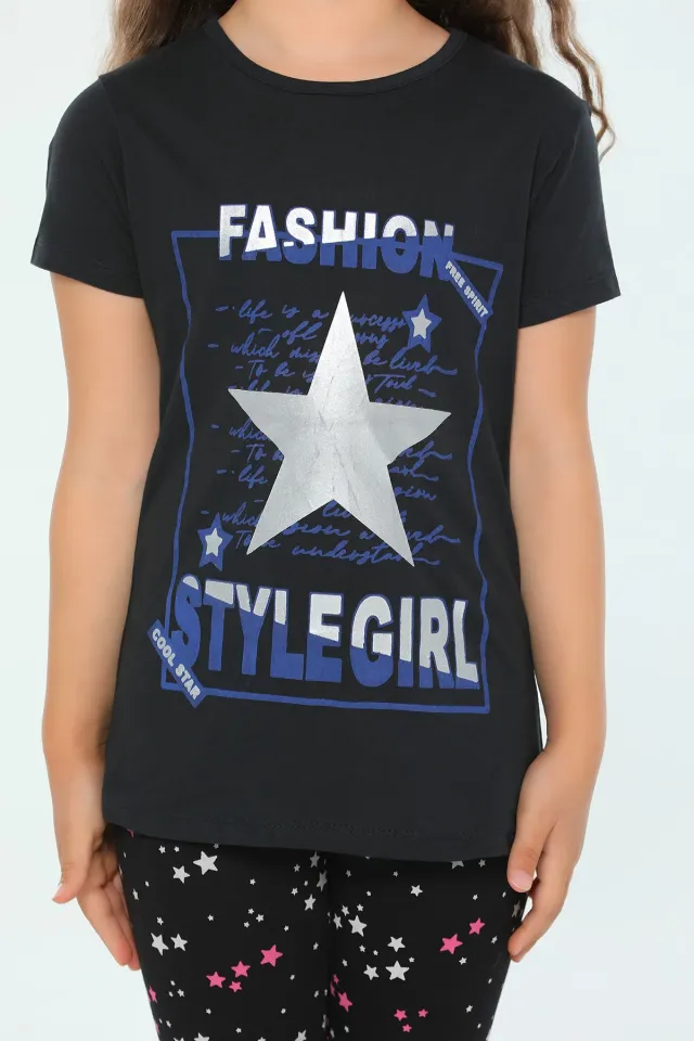 Style Gırl Baskılı Kız Çocuk T-shirt Siyah