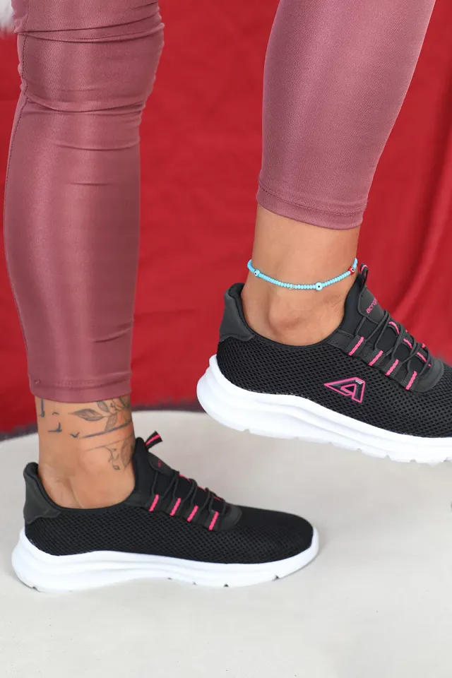 Kadın Anaroklu Lastik Bağcıklı Günlük Yürüyüş Ayakkabısı Siyahfujya