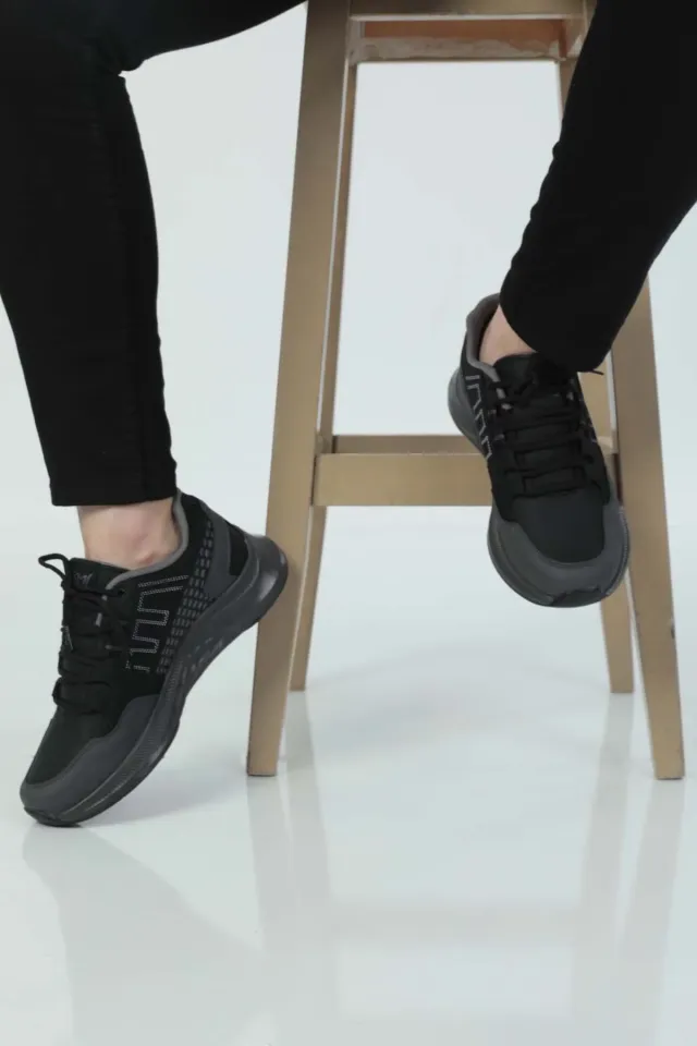 Erkek Bağcıklı Anaroklu Günlük Spor Ayakkabı Siyahfüme