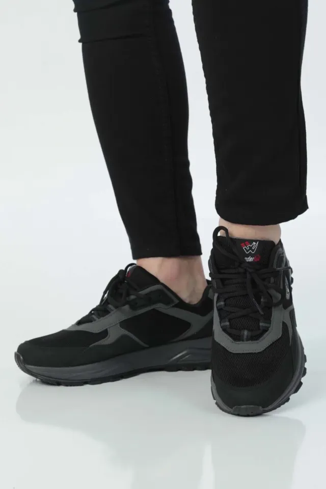 Erkek Bağcıklı Lafonten Triko Mevsimlik Günlük Spor Ayakkabı Siyahfüme