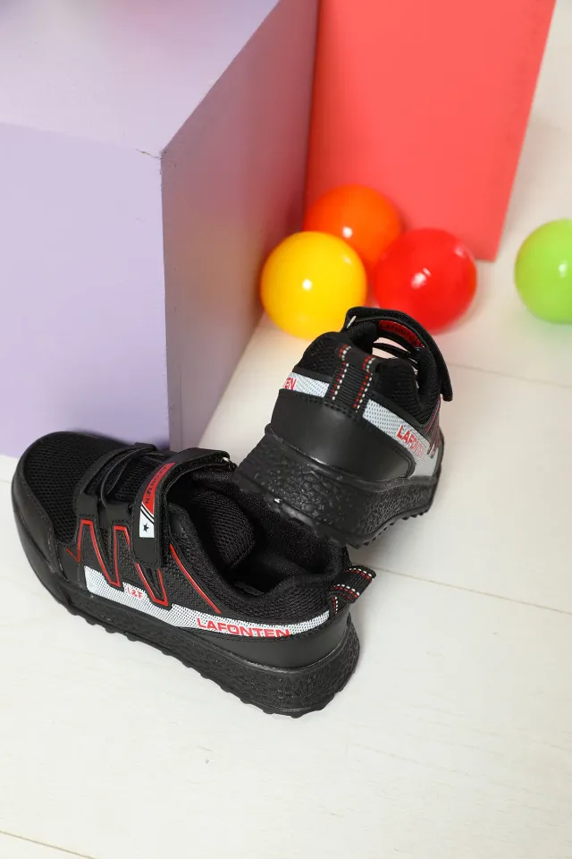 Çocuk Anaroklu Cırtlı Günlük Spor Ayakkabı Siyahkırmızı