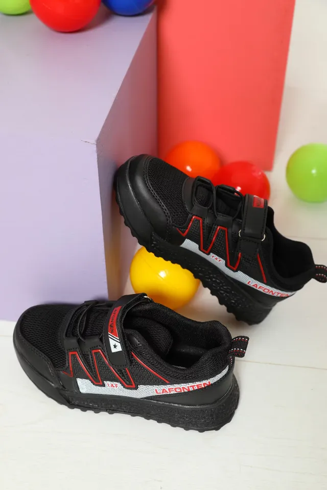 Çocuk Anaroklu Cırtlı Günlük Spor Ayakkabı Siyahkırmızı