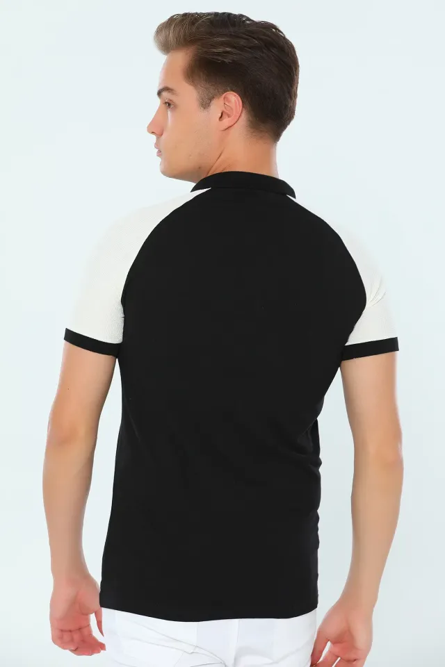 Polo Yaka Slim Fit Erkek T-shirt Siyahkrem