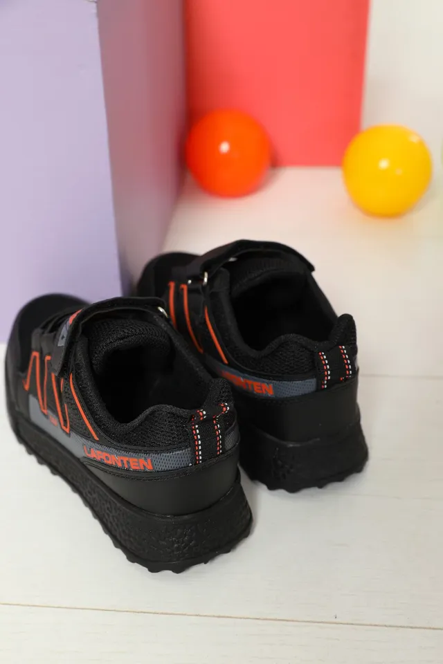 Çocuk Anaroklu Cırtlı Günlük Spor Ayakkabı Siyahorange