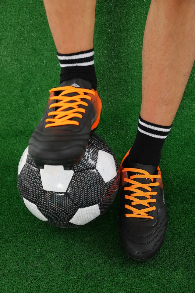 Erkek Bağcıklı Halısaha Futbol Ayakkabısı Siyahorange