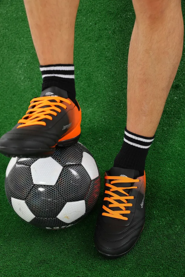 Erkek Bağcıklı Halısaha Futbol Ayakkabısı SiyahOrange