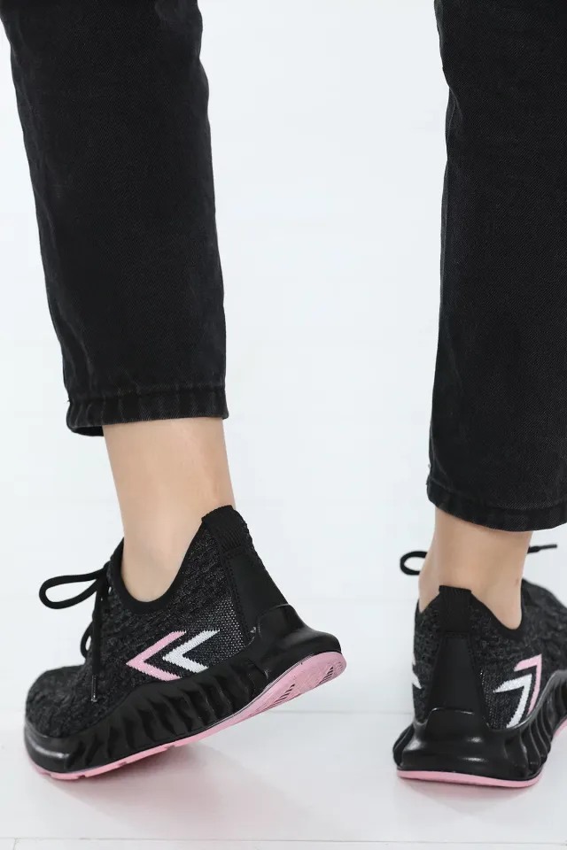Kadın Bağcıklı Lafonten Triko Mevsimlik Günlük Spor Ayakkabı Siyahpembe