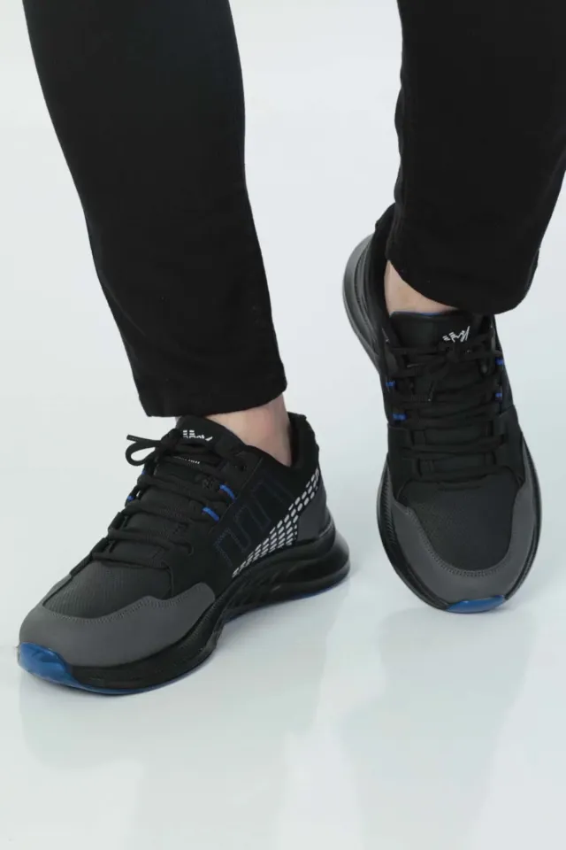 Erkek Bağcıklı Anaroklu Günlük Spor Ayakkabı Siyahsaks
