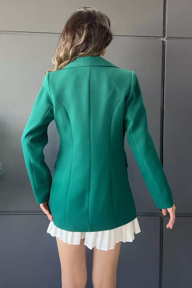 Taşlı Fırfırlı Kadın Blazer Ceket Zümrüt Yeşili