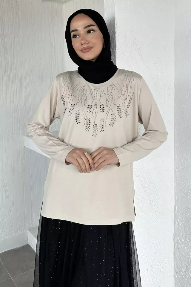 Taşlı Tesettür Anne Penye Bluz Taş