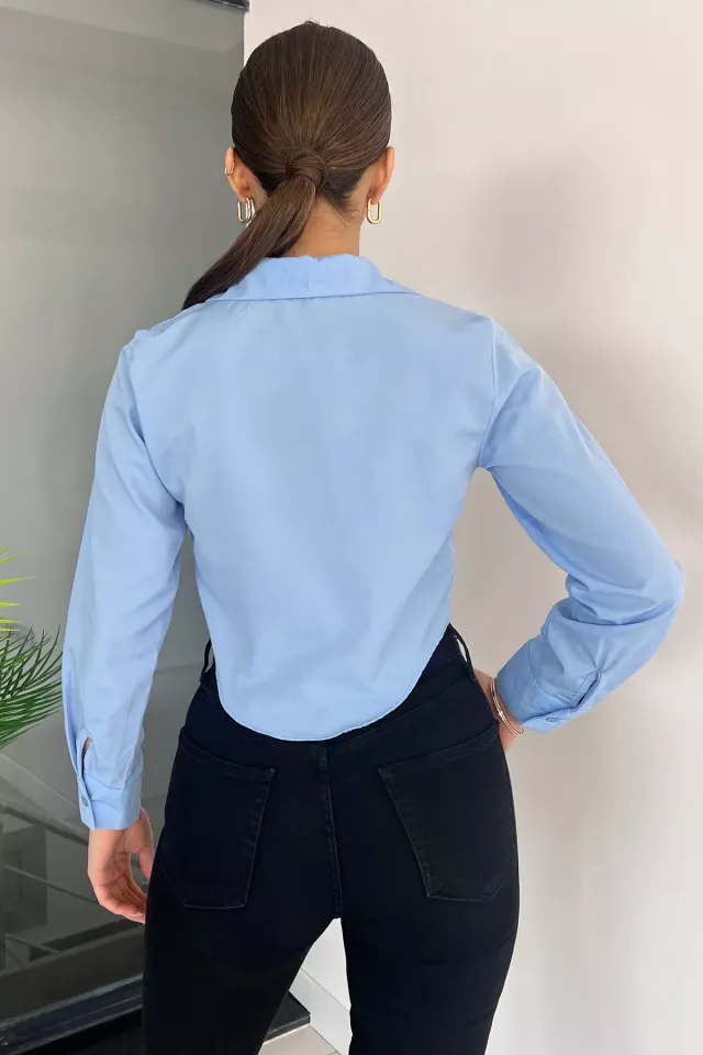 Uzun Kol Kadın Basic Gömlek Mavi