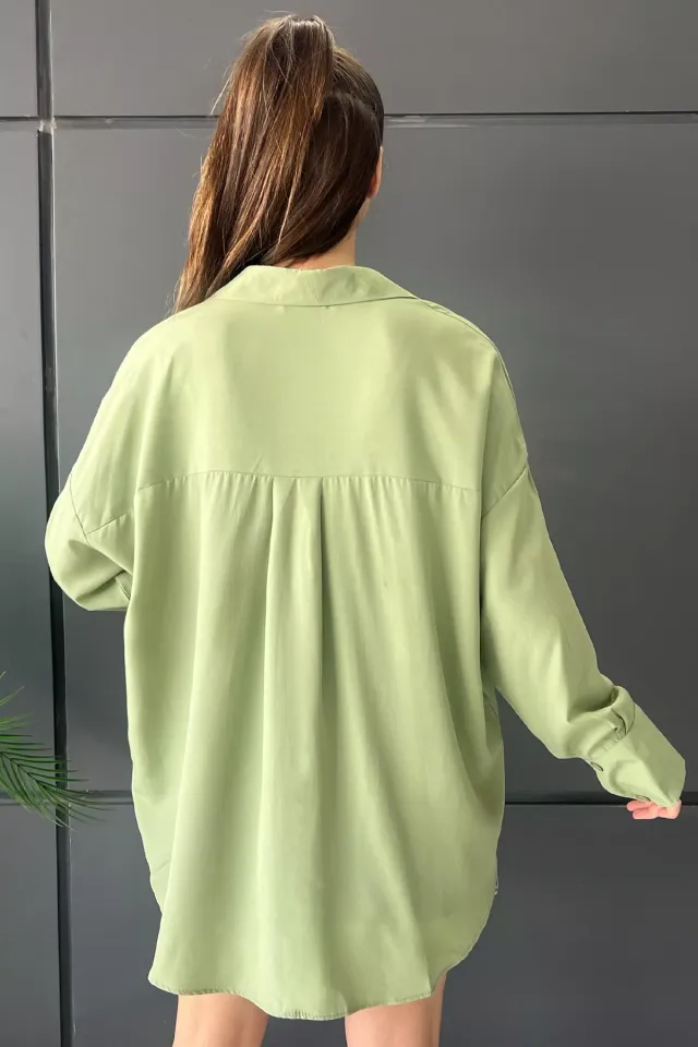 Uzun Kol Kadın Oversize Tarz Gömlek Açıkhaki