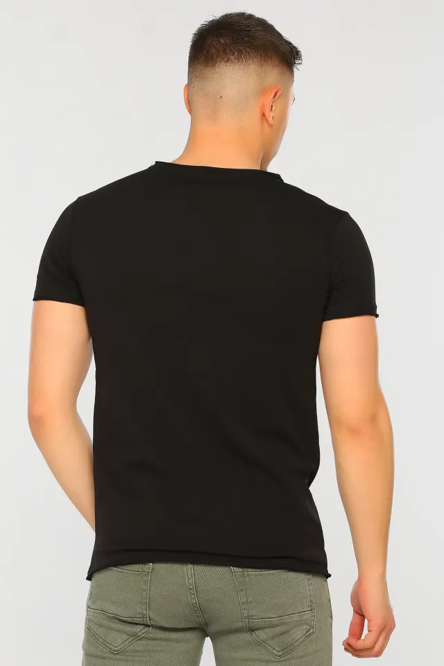 Erkek Likralı V Yaka Regular Fit Basic T-shirt Siyah
