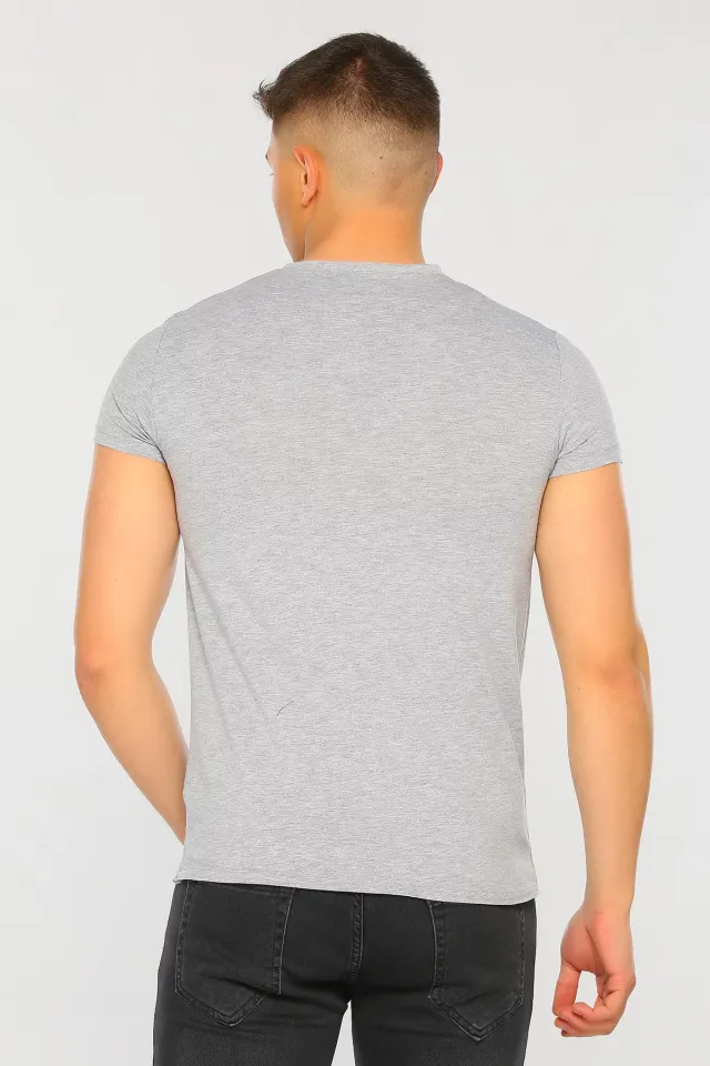 Erkek Likralı V Yaka Slim Fit Basic Body T-shirt Gri