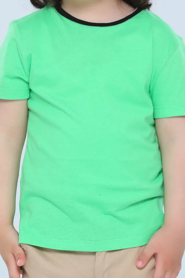 Erkek Çocuk Likralı Bisiklet Yaka T-shirt Yeşil