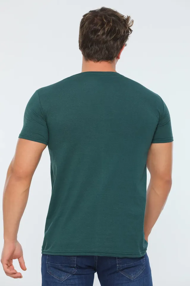 Erkek Likralı Bisiklet Yaka Slim Fit Baskılı T-shirt Yeşil
