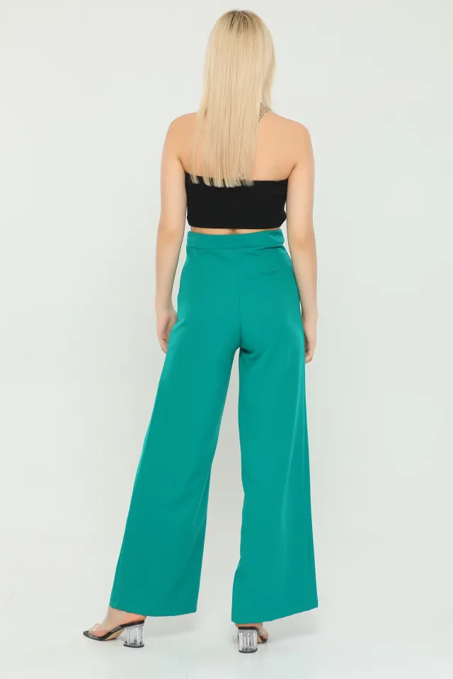 Kadın Ekstra Yüksek Bel Bol Paça Çimalı Pantolon Yeşil