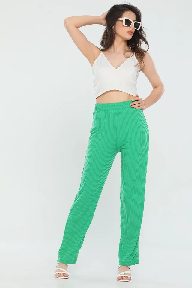 Kadın Likralı Yüksek Bel Fitilli Pantolon Yeşil