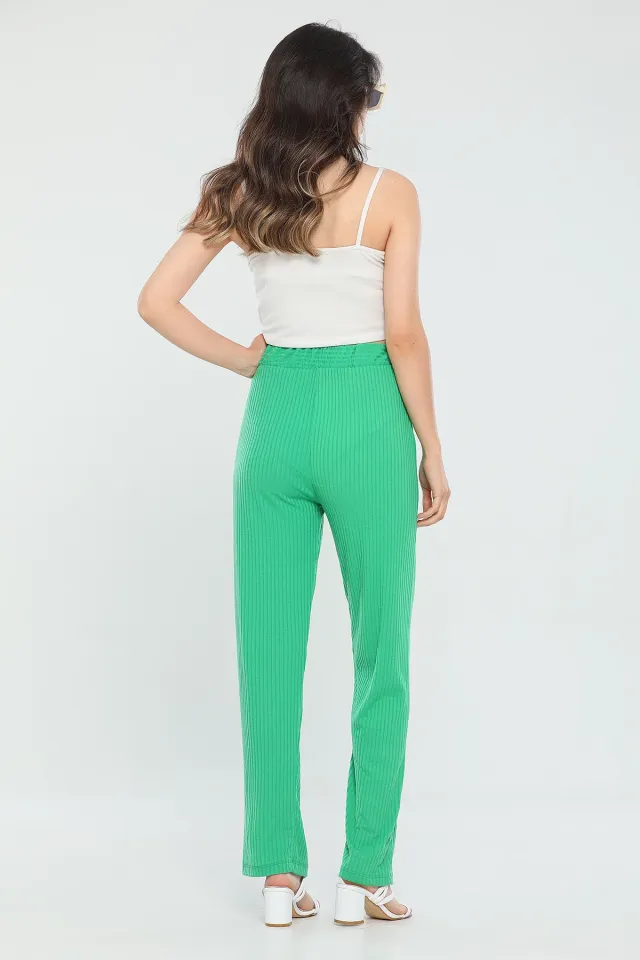 Kadın Likralı Yüksek Bel Fitilli Pantolon Yeşil