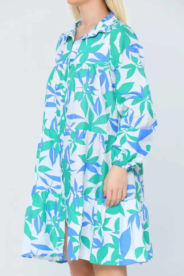 Kadın Oversıze Desenli Tunik Yeşil