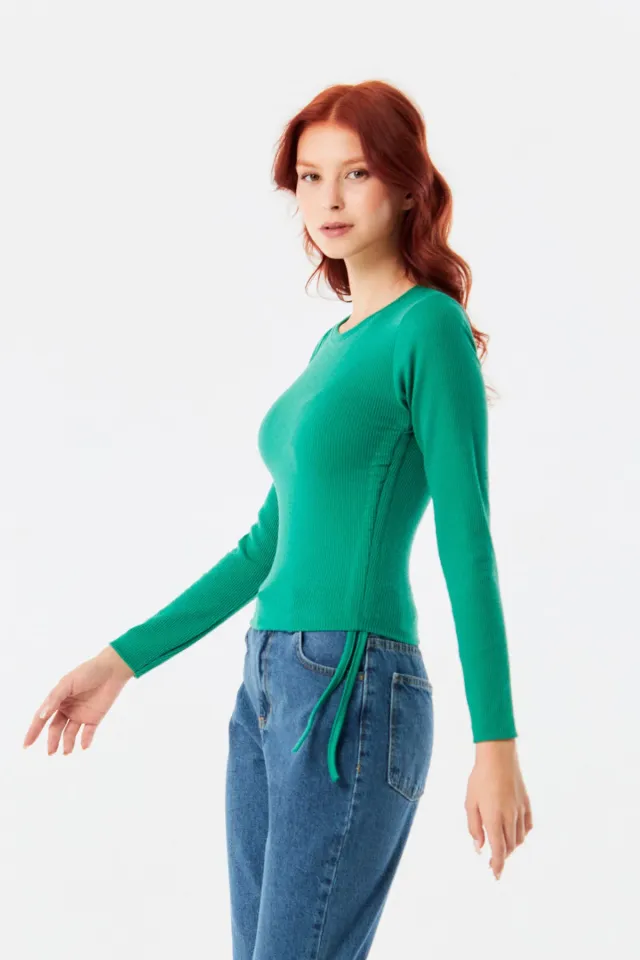 Kadın Yanı Büzgülü Kaşkorse Bluz Yeşil