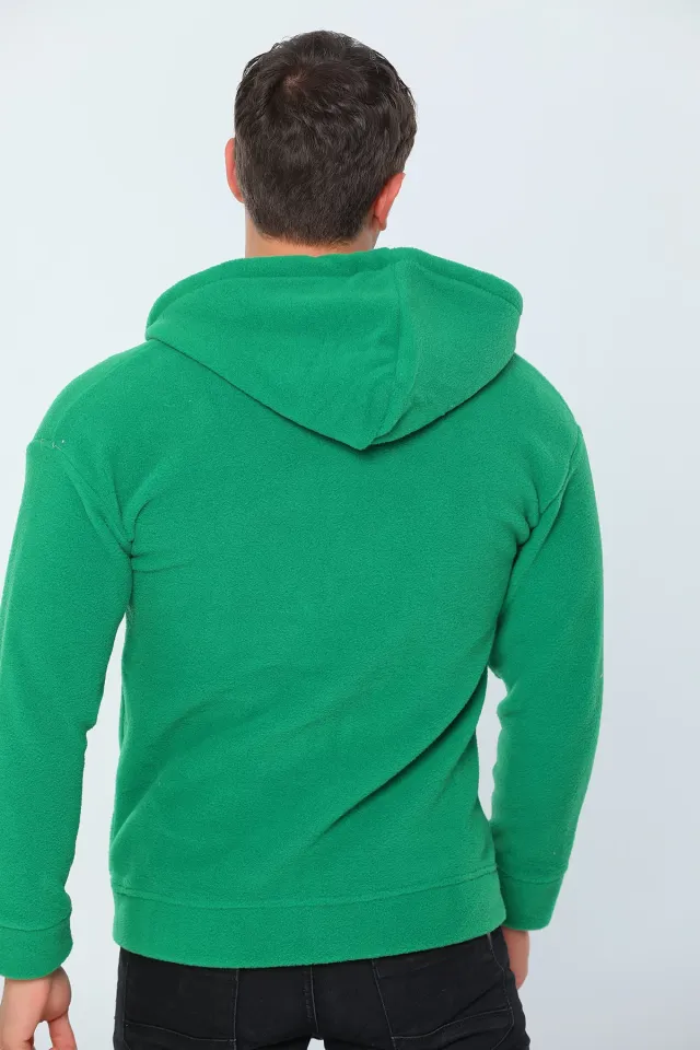 Erkek Likralı Sevgili Kombini Kapüşonlu Polar Sweatshirt Yeşil