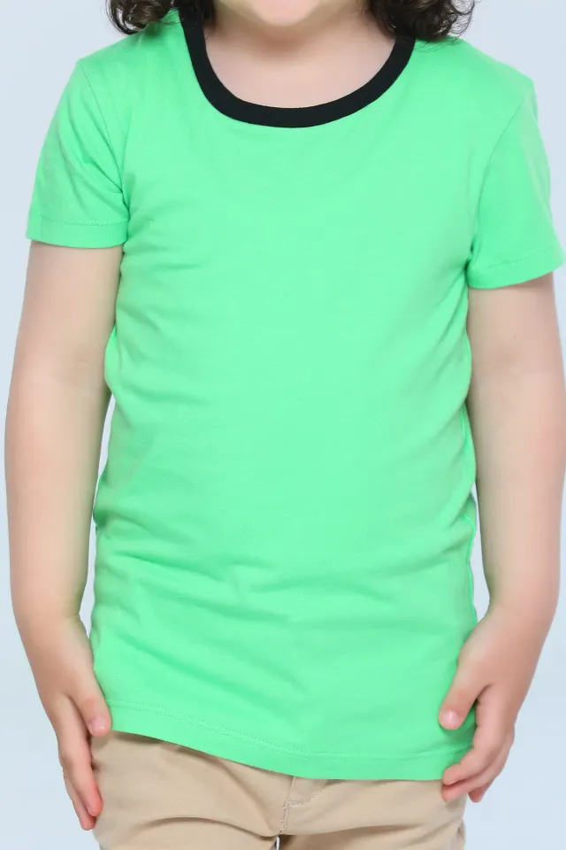 Erkek Çocuk Bisiklet Yaka T-shirt Yeşilsiyah