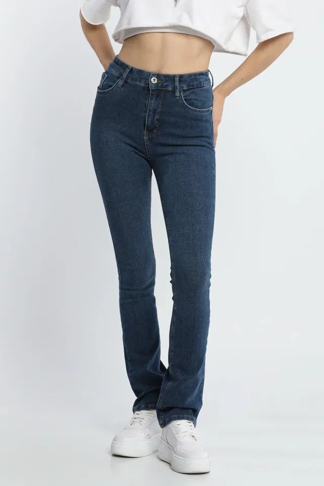 Yüksek Bel İspanyol Paça Jean Kot Pantolon Kadın Modası Lacivert