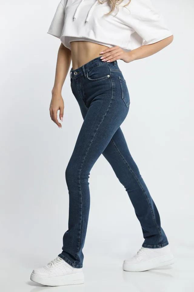 Yüksek Bel İspanyol Paça Jean Kot Pantolon Kadın Modası Lacivert