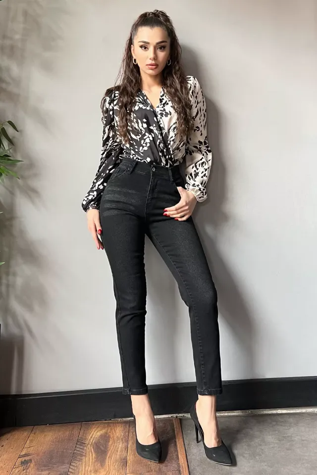 Yüksek Bel Likralı Kadın Jean Kot Pantolon Siyah