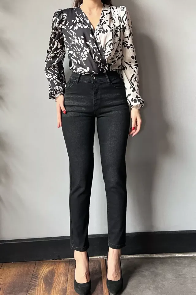 Yüksek Bel Likralı Kadın Jean Kot Pantolon Siyah