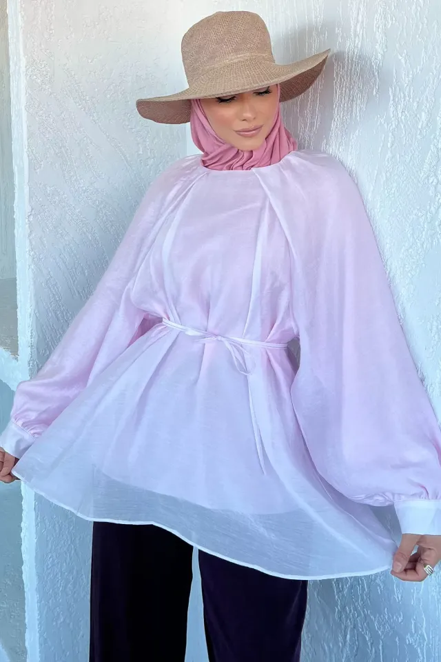 İç Astarlı Salaş Tesettür Bluz Pembe